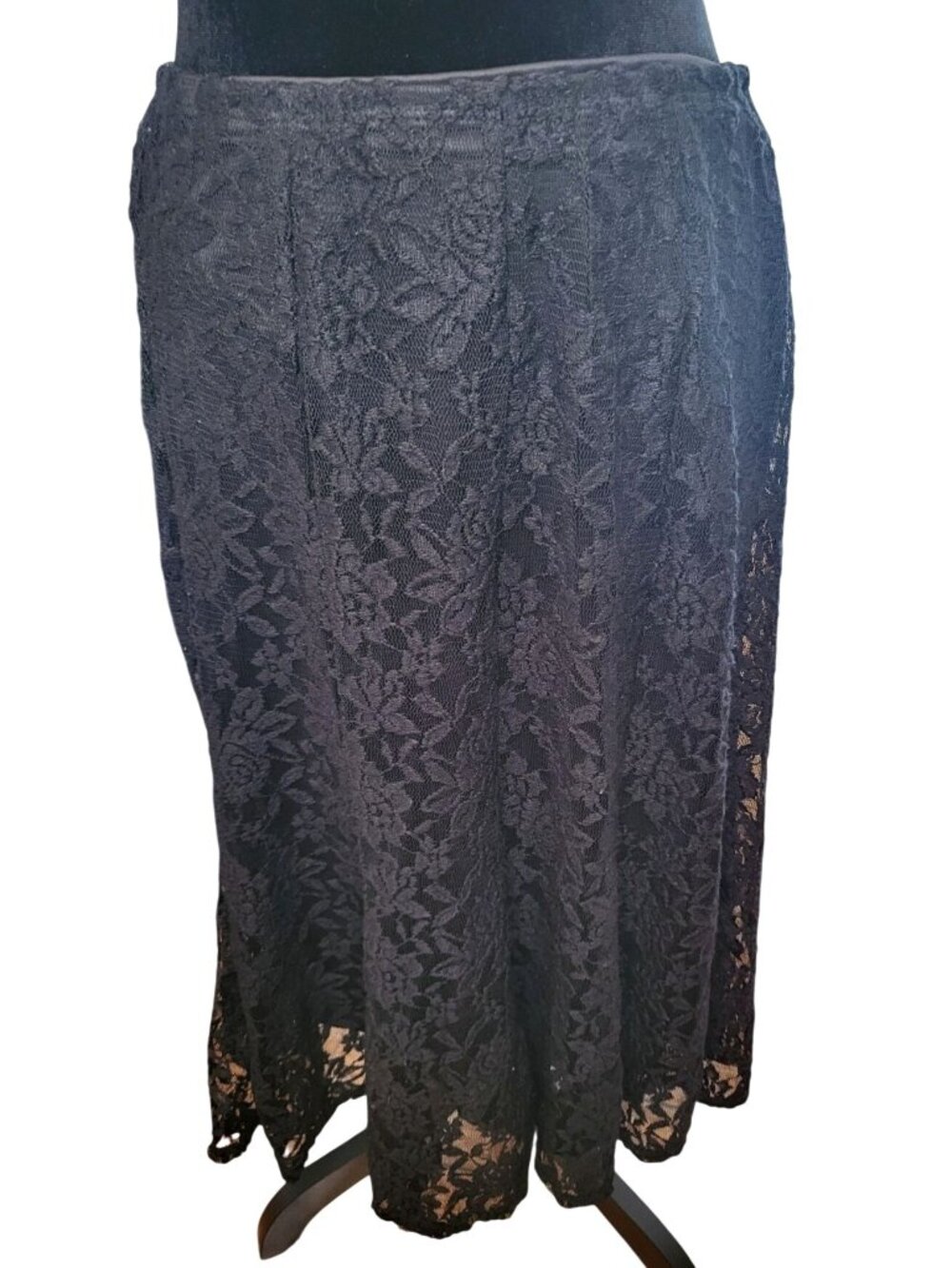 Ashley Blue Vintage Y2K Black Lace A Line Midi Skirt L Whimsygoth Goth Fairy